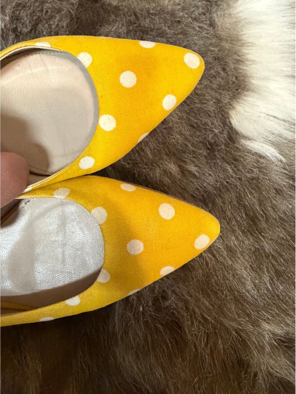 Yellow Polka Dot Slingback Flats with Pointed Toe - Picture 6 of 7